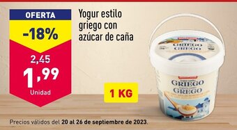 ALDI Yogur estilo griego con azúcar de caña oferta