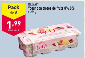 ALDI MILSANIⓇ Yogur con trozos de fruta 0% 0% oferta