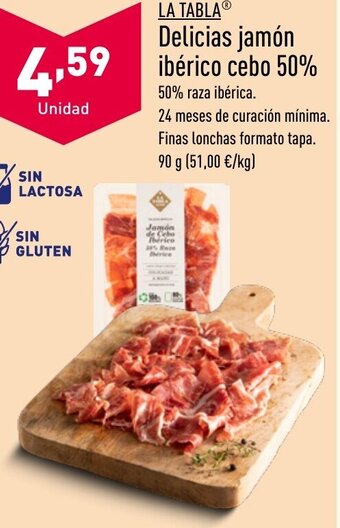 ALDI LA TABLAⓇ Delicias jamón ibérico cebo 50% oferta