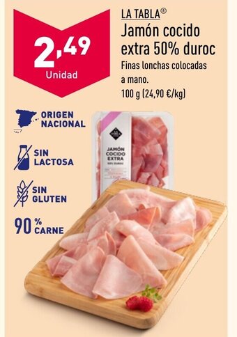 ALDI LA TABLAⓇ Jamón cocido extra 50% duroc oferta