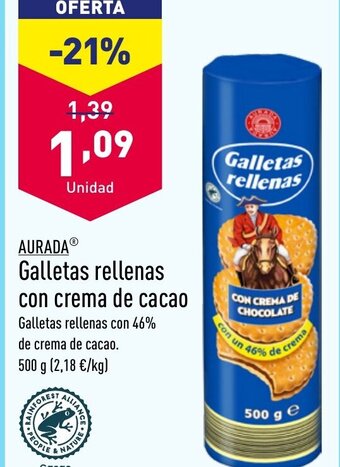 ALDI AURADA Galletas rellenas con crema de cacao oferta
