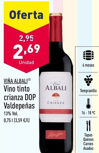 ALDI VIÑA ALBALIⓇ Vino tinto crianza DOP Valdepeñas oferta