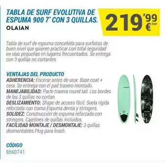 Decathlon Tabla De Surf Evolutiva De Espuma 900 7' Con 3 Quillas Olaian oferta