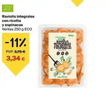 Veritas Raviolis Integrales Con Ricotta Y Espinacas Vertias Eco 250g oferta