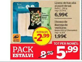 La Sirena Pack Estalvi Lloms De Bacallà Al Punt De Sal 1 Bossa De Barreja De Verdures oferta