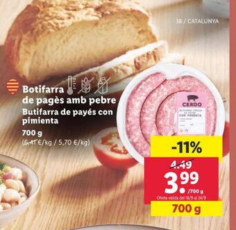 Lidl Botifarra de pagès amb pebre Butifarra de payés con pimienta oferta
