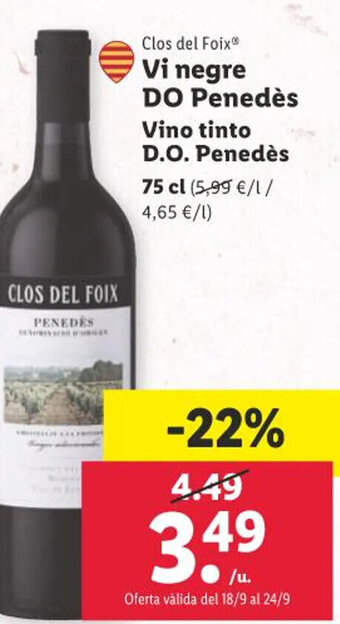 Lidl Clos del Foix Vi negre DO Penedès oferta