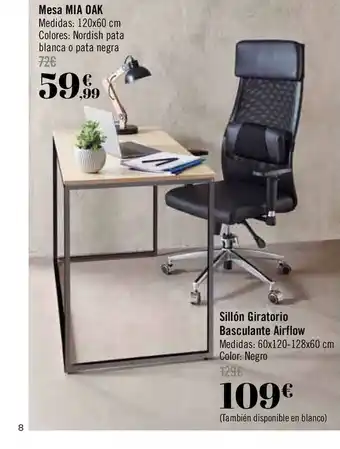 Carrefour Mesa Mia Oak Sillón Giratorio Basculante Airflow oferta