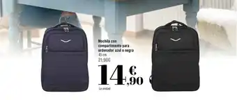 Carrefour Mochila Con Compartimento Para Ordenador Azul O Negra oferta