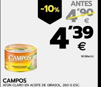 BM Supermercados CAMPOS ATÚN CLARO EN ACEITE DE GIRASOL, 260 G ESC. oferta