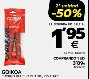 BM Supermercados GOIKOA CHORIZO DULCE O PICANTE, 225 G NET oferta