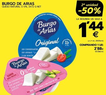 BM Supermercados BURGO DE ARIAS QUESO NATURAL O 0%, 3X72 G NET oferta