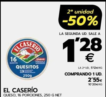 BM Supermercados EL CASERÍO QUESO, 16 PORCIONES, 250 G NET oferta