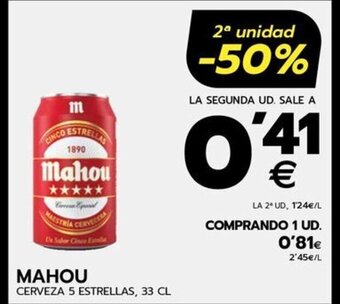 BM Supermercados MAHOU CERVEZA 5 ESTRELLAS, 33 CL oferta
