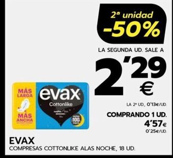 BM Supermercados EVAX COMPRESAS COTTONLIKE ALAS NOCHE, 18 UD. oferta