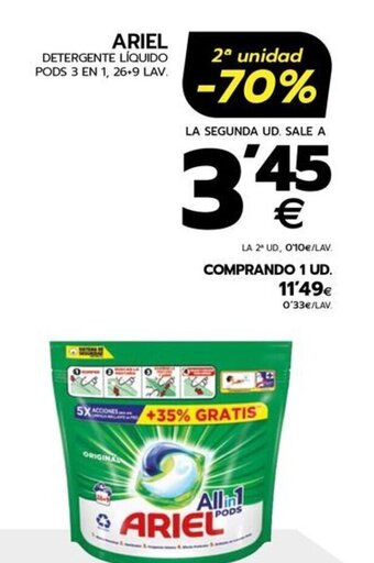 BM Supermercados ARIEL DETERGENTE LÍQUIDO PODS 3 EN 1, 26+9 LAV. oferta