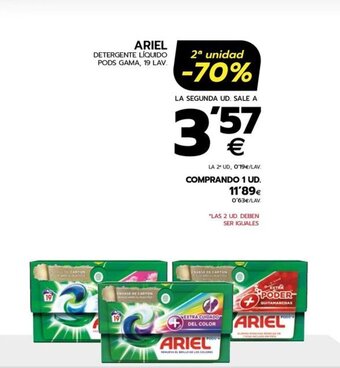 BM Supermercados ARIEL DETERGENTE LÍQUIDO PODS GAMA, 19 LAV. oferta