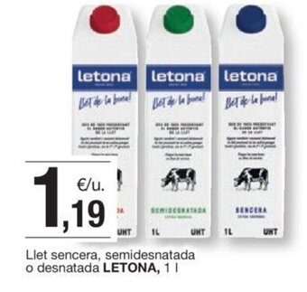 BonpreuEsclat Llet sencera, semidesnatada o desnatada LETONA, 1 I oferta