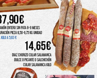 Claudio DIAZ CHORIZO CULAR SALAMANCA DULCE O PICANTE O SALCHICHÓN CULAR SALAMANCA KILO oferta
