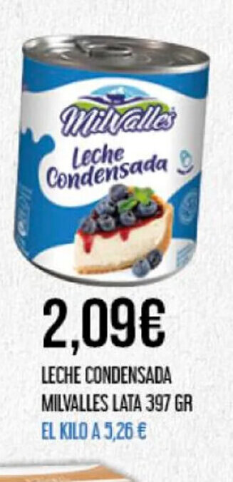 Claudio LECHE CONDENSADA MILVALLES LATA 397 GR EL KILO A 5,26 € oferta