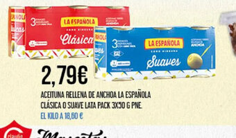 Claudio ACEITUNA RELLENA DE ANCHOA LA ESPAÑOLA CLÁSICA O SUAVE LATA PACK 3X50 G oferta
