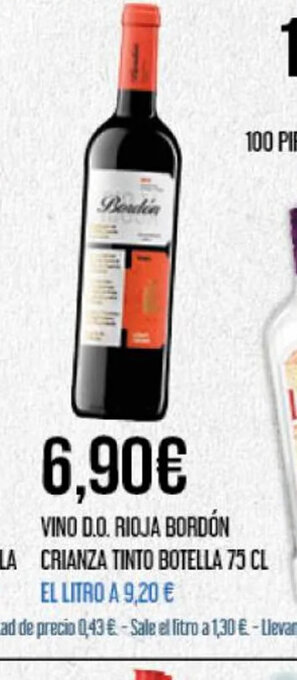 Claudio VINO D.O. RIOJA BORDÓN CRIANZA TINTO BOTELLA 75 CL oferta