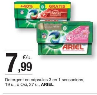 BonpreuEsclat Detergent en càpsules 3 en 1 sensacions, 19 o Oxi, 27 ARIEL oferta
