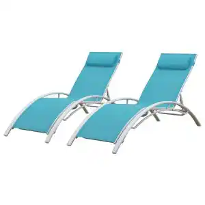 Brico Depôt Lote de 2 tumbonas galapagos en textileno azul - aluminio blanco oferta