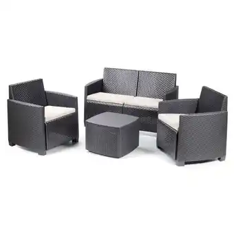 Brico Depôt Conjunto de jardín mesa cuadrada y 3 sillones con cojines etna antracita oferta