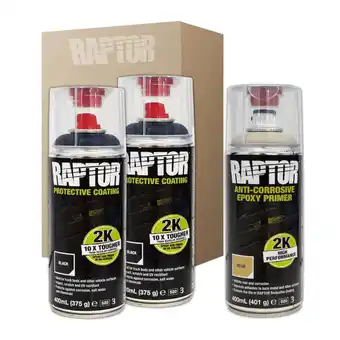 Brico Depôt 2 x spray pintura raptor 2k negro + imprimacion epoxi 2k oferta
