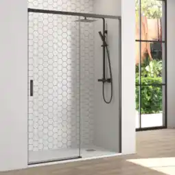 Brico Depôt Mampara de ducha frontal 1 puerta + 1 fijo corredera 135 cm transparente - negro mate oferta