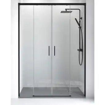 Brico Depôt Mampara de ducha frontal 2 puertas - 2 fijos corredera | transparente - negro - 155 cm oferta