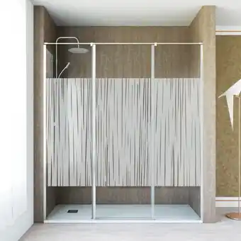 Brico Depôt Mampara ducha frontal 1 puerta abatible central 2 fijos | 200cm | serigrafía | cromo oferta