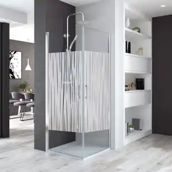 Brico Depôt Mampara ducha 2 puertas abatibles | puerta 90 + puerta 70cm | serigrafía | cromo oferta