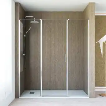 Brico Depôt Mampara ducha frontal 1 puerta abatible central 2 fijos | 160cm | transparente | cromo oferta