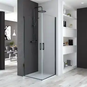 Brico Depôt Mampara ducha 2 puertas abatibles | puerta 90 + puerta 70cm | transparente | negro oferta