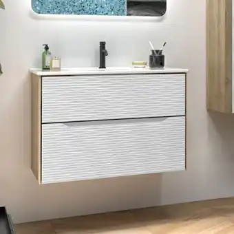 Brico Depôt Mueble baño suspendido con lavabo cerámico | roble natural - blanco | 100cm oferta