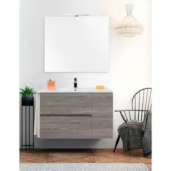 Brico Depôt Mueble de baño itaca con lavabo dos senos y espejo 120x45cm roble smoky oferta