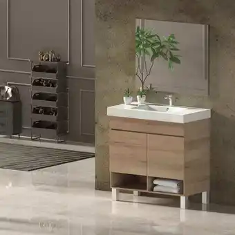 Brico Depôt Mueble de baño nebari incluye lavabo y espejo 70x45cm lavabo grueso con cajón estepa oferta
