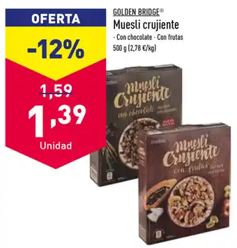 ALDI Golden Bridge Muesli crujiente Con Chocolate - Con frutas 500g oferta
