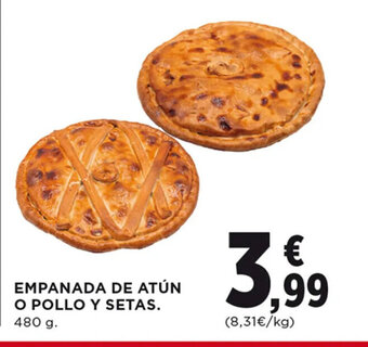 Hipercor EMPANADA DE ATÚN O POLLO Y SETAS. 480 g. oferta