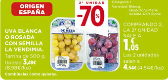 Hipercor UVA BLANCA O ROSADA CON SEMILLA LA VENDIMIA. oferta