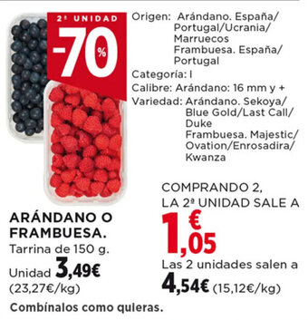 Hipercor ARÁNDANO 0 FRAMBUESA. Tarrina de 150 g. oferta