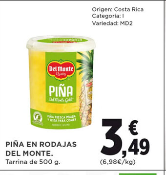 Hipercor PIÑA EN RODAJAS DEL MONTE. Tarrina de 500 g. oferta