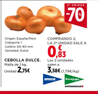 Hipercor CEBOLLA DULCE. Malla de 1 kg. oferta