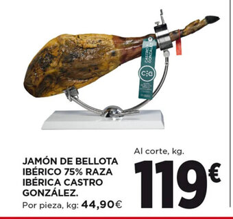 Hipercor JAMÓN DE BELLOTA IBÉRICO 75% RAZA IBÉRICA CASTRO GONZÁLEZ oferta