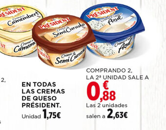Hipercor EN TODAS LAS CREMAS DE QUESO PRÉSIDENT oferta