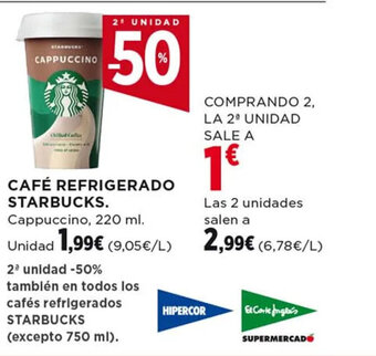 Hipercor CAFÉ REFRIGERADO STARBUCKS. Cappuccino, 220 ml. oferta