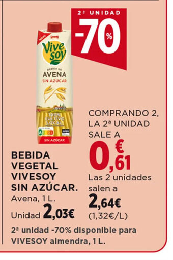 Hipercor BEBIDA VEGETAL VIVESOY SIN AZÚCAR oferta