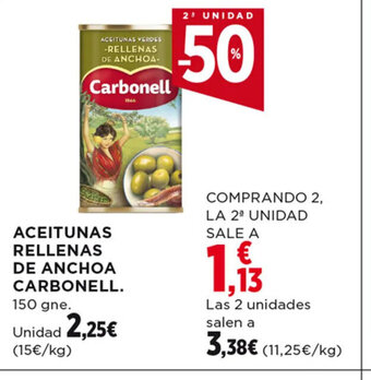 Hipercor ACEITUNAS RELLENAS DE ANCHOA CARBONELL. 150 g oferta